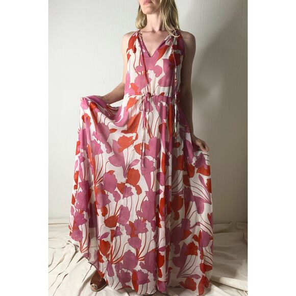 Mango Dresses & Skirts - Mango Floral Pink Sleeveless Halter Maxi Gown Dress NWT US 4